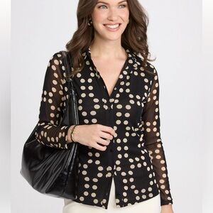 Laura Mixed Polka Dot Long Sleeve Button Up Top Blouse Black #100187